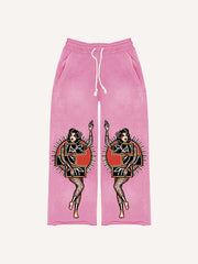 Sexy girl tattoo riding tiger print trousers