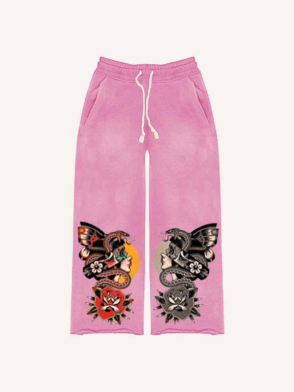 Symmetrical Print Comfortable Retro Girls Trendy Pants