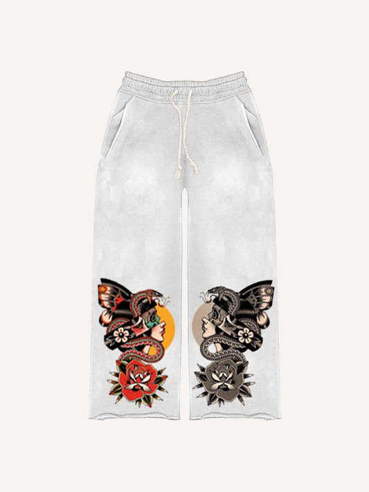 Symmetrical Print Comfortable Retro Girls Trendy Pants