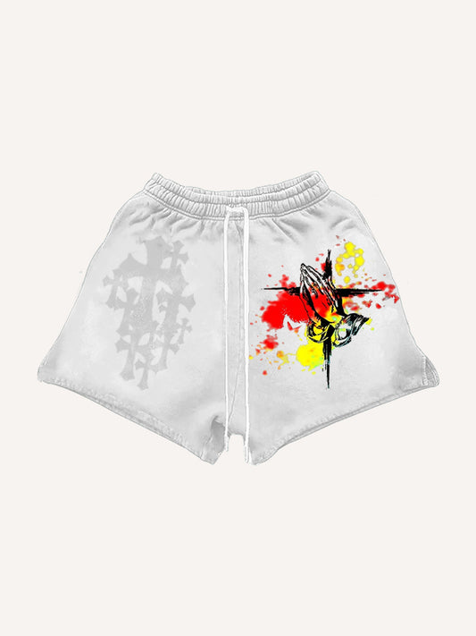 Distressed Jesus Christ graffiti shorts