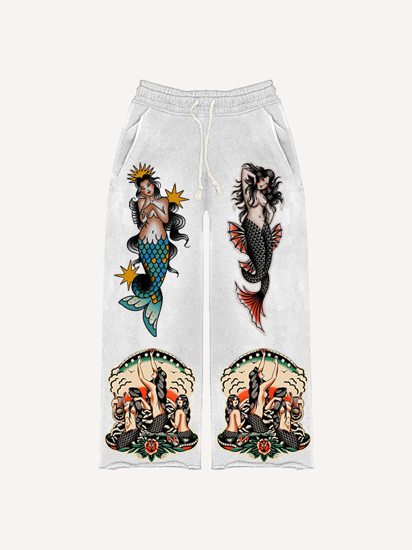 Mermaid Tattoo Retro Trendy Pants