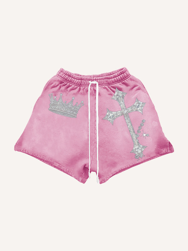 Rhinestone Heavy Industrial Light Luxury Hooded Print Shorts
