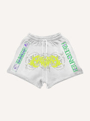 Cyber art textured hand-painted print shorts