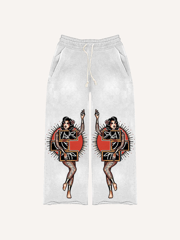 Sexy girl tattoo riding tiger print trousers