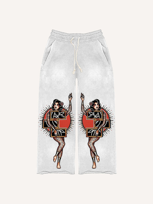 Sexy girl tattoo riding tiger print trousers