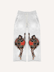 Sexy girl tattoo riding tiger print trousers