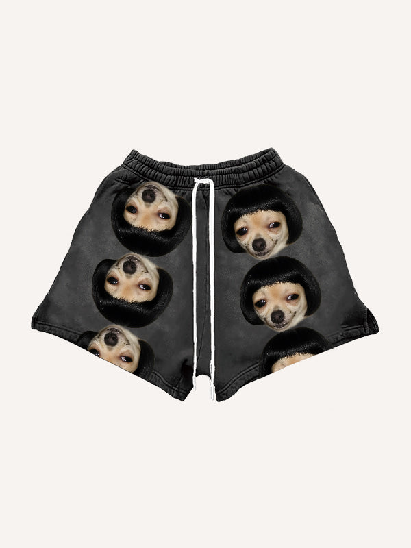Small side parted hair funny cute dog head shorts