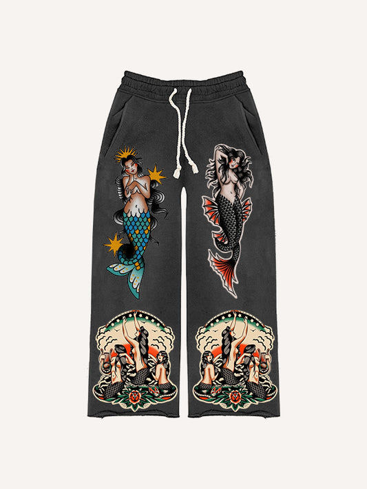 Mermaid Tattoo Retro Trendy Pants