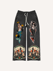 Mermaid Tattoo Retro Trendy Pants