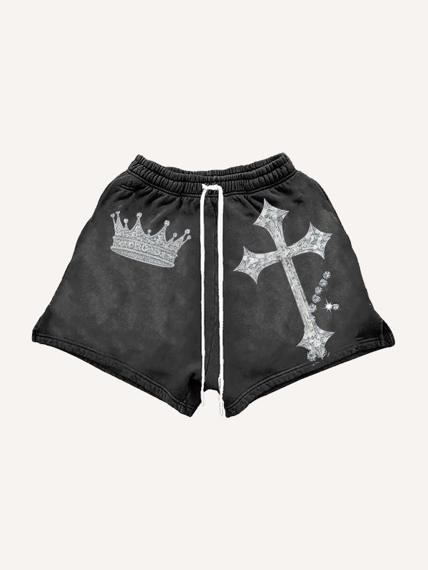 Rhinestone Heavy Industrial Light Luxury Hooded Print Shorts