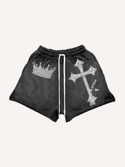 Rhinestone Heavy Industrial Light Luxury Hooded Print Shorts