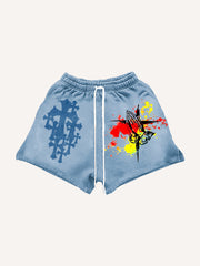 Distressed Jesus Christ graffiti shorts