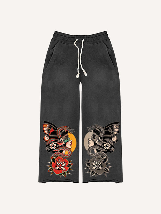 Symmetrical Print Comfortable Retro Girls Trendy Pants