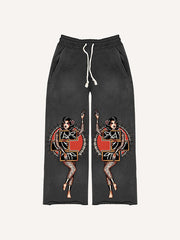Sexy girl tattoo riding tiger print trousers