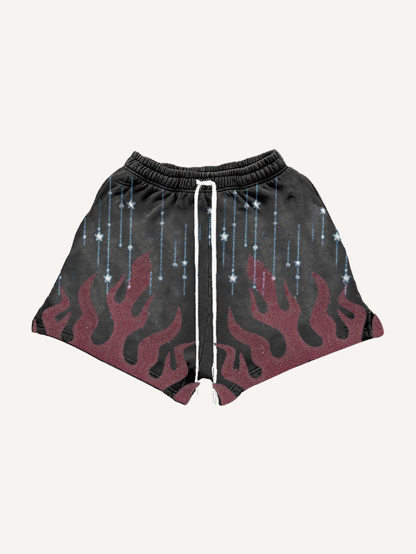 Flaming rhinestone shorts