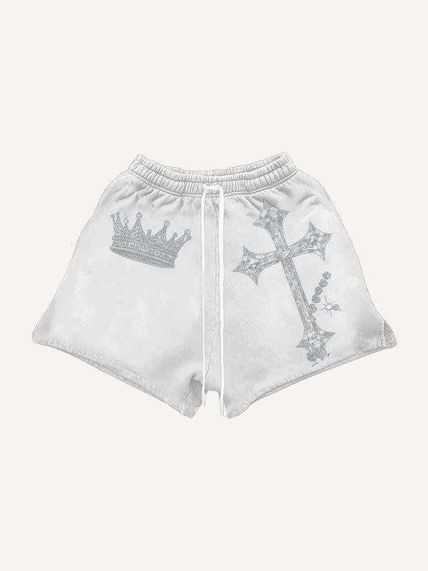 Rhinestone Heavy Industrial Light Luxury Hooded Print Shorts