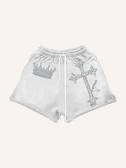 Rhinestone Heavy Industrial Light Luxury Hooded Print Shorts