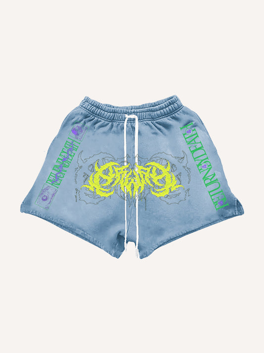 Cyber art textured hand-painted print shorts