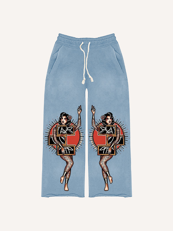 Sexy girl tattoo riding tiger print trousers