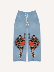 Sexy girl tattoo riding tiger print trousers