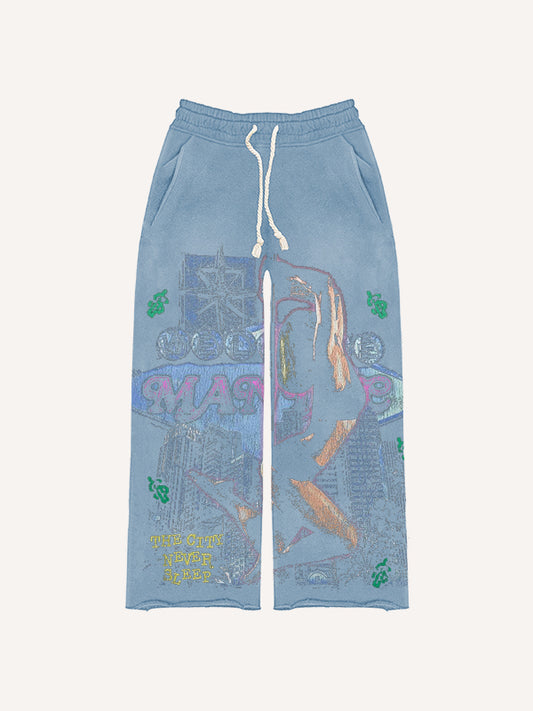 Sexy girl print distressed street style trousers