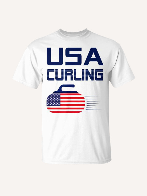 American Flag Usa Ice Curling Rock Curler T-Shirt