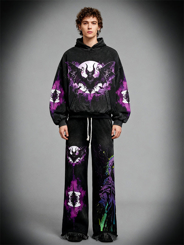 Halloween Figure Bat Graphic Print Slant Pockets Hoodie