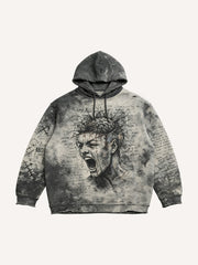 The furious roar—who can understand this distressed printed hoodie