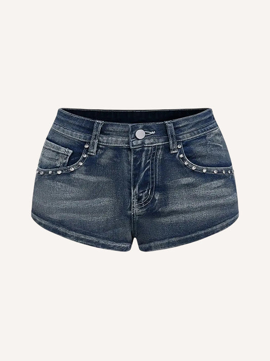 Rhinestone Embroidery Denim Fashion Essential Shorts