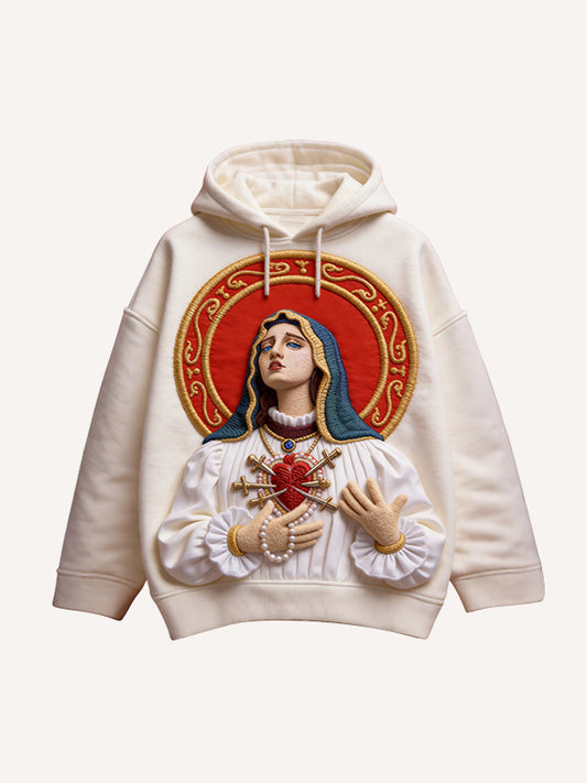 Virgin Mary Faith Always In My Heart Y2K Graphic Hoodie