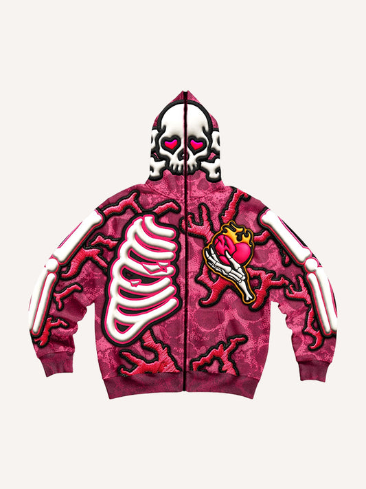 Hooded Skull Print Sweatshirt - Stylish All-Season