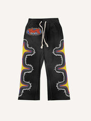 Letter&Graphic Print Elastic Waist Pants