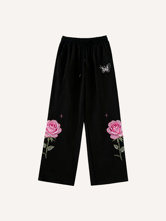 Rhinestone butterfly print Y2K trousers