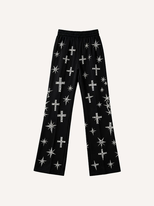 Our Lady of Kindness Rhinestone Bless Us Print Trousers