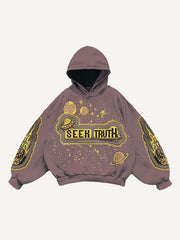 Astronaut Planet Rocket Ufo Faux Decal Print Slant Pockets Hoodie