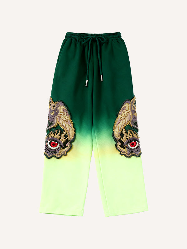 Colorblock All-Seeing Eye and Free Eye Angel Guardian Embroidery Pants