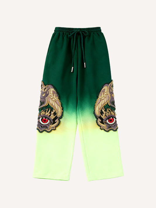 Colorblock All-Seeing Eye and Free Eye Angel Guardian Embroidery Pants