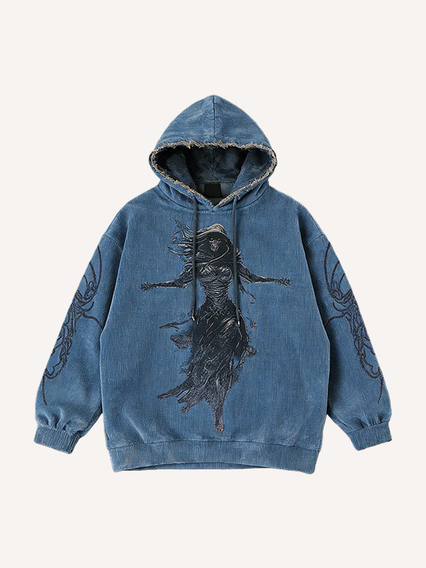 Corduroy sweatshirt with a printed cross commemorating the Passion of Jesus