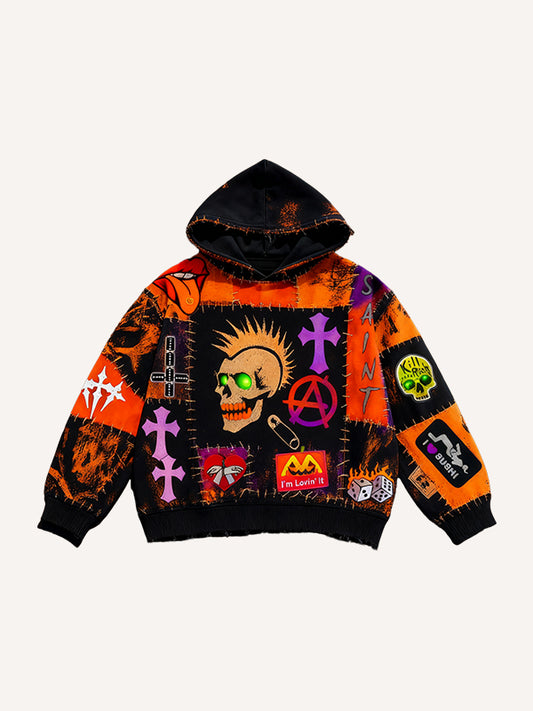 Handsome distressed multi-color Halloween and Christmas all-match sweatshirt