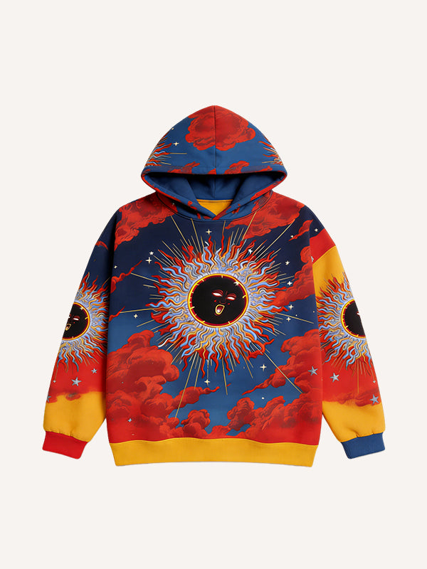 Anime-style hand-drawn hoodie where the sun is not always bright