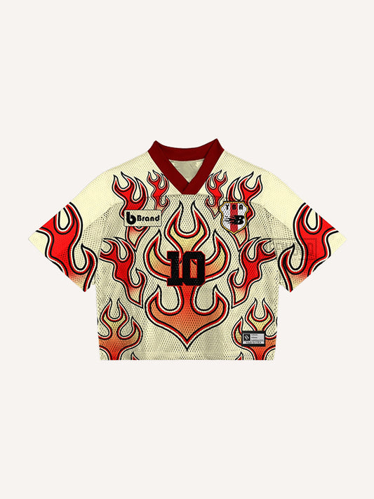 Fire high-end V-neck street print short sleeves