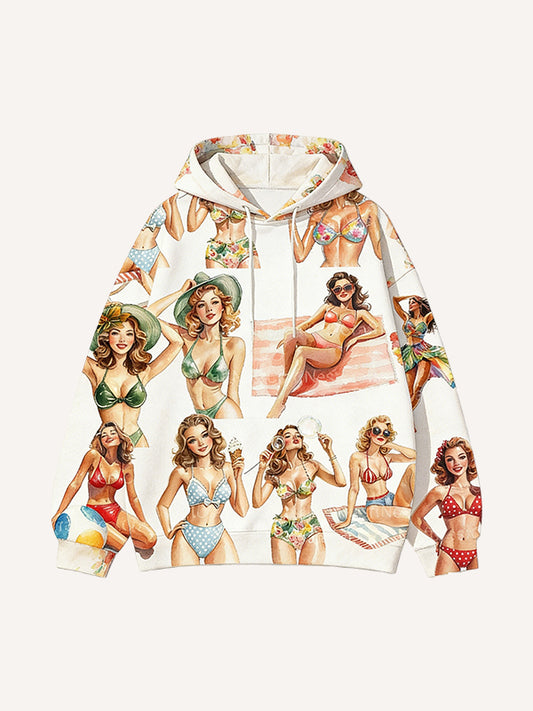 Retro-style sexy woman print sweatshirt