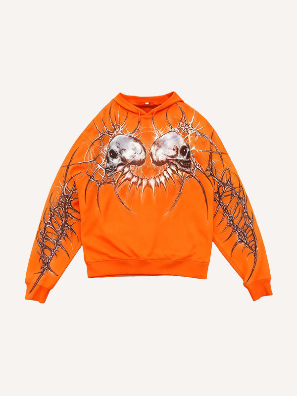 Hand-drawn illustration skull prayer print hoodie