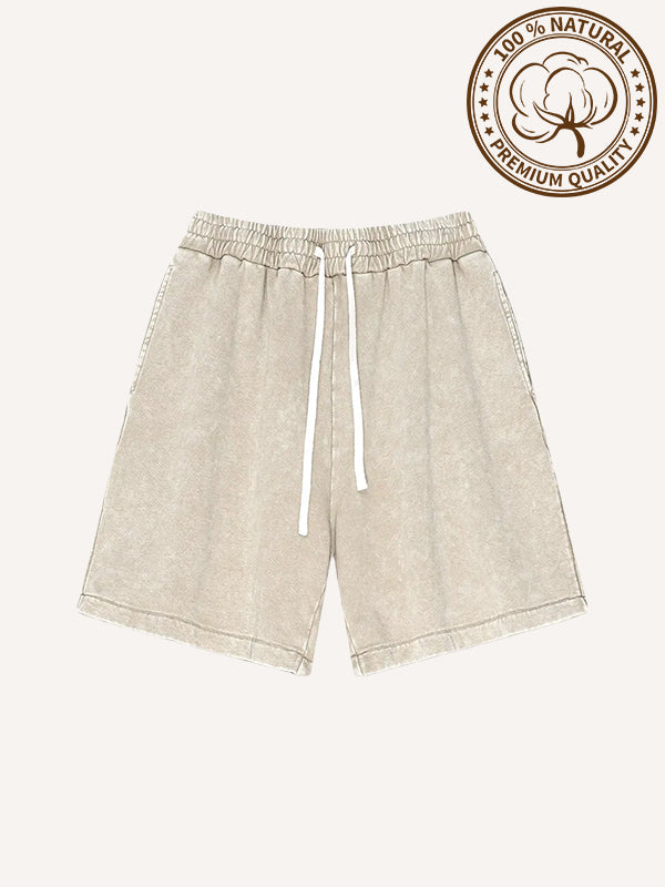 100% pure cotton washed and thickened crew neck multi-color textured shorts