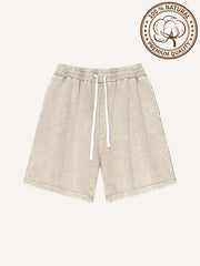 100% pure cotton washed and thickened crew neck multi-color textured shorts