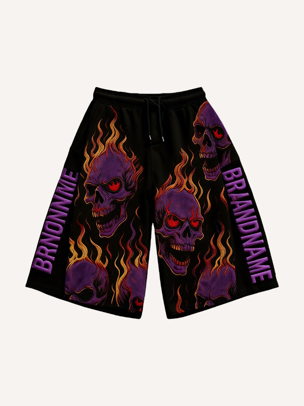 Flaming Love Angel from Hell Loose Embroidered Textured Shorts