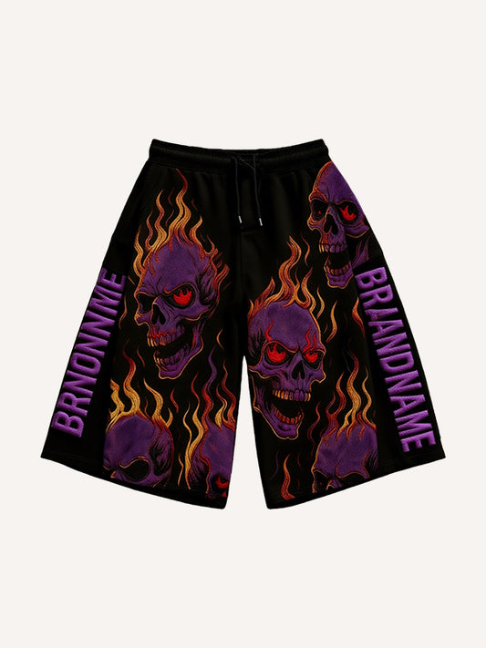 Flaming Love Angel from Hell Loose Embroidered Textured Shorts