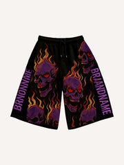 Flaming Love Angel from Hell Loose Embroidered Textured Shorts