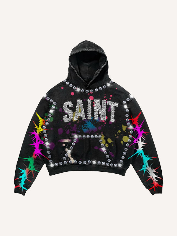 High-end hooded sweatshirt with rhinestone pattern