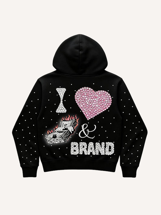 Rhinestone Heart Print Stylish Hoodie